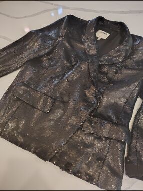 Sparkle L'Agence Women's High fashion Sequin Blazer Jacket - Gunmetal Size 12